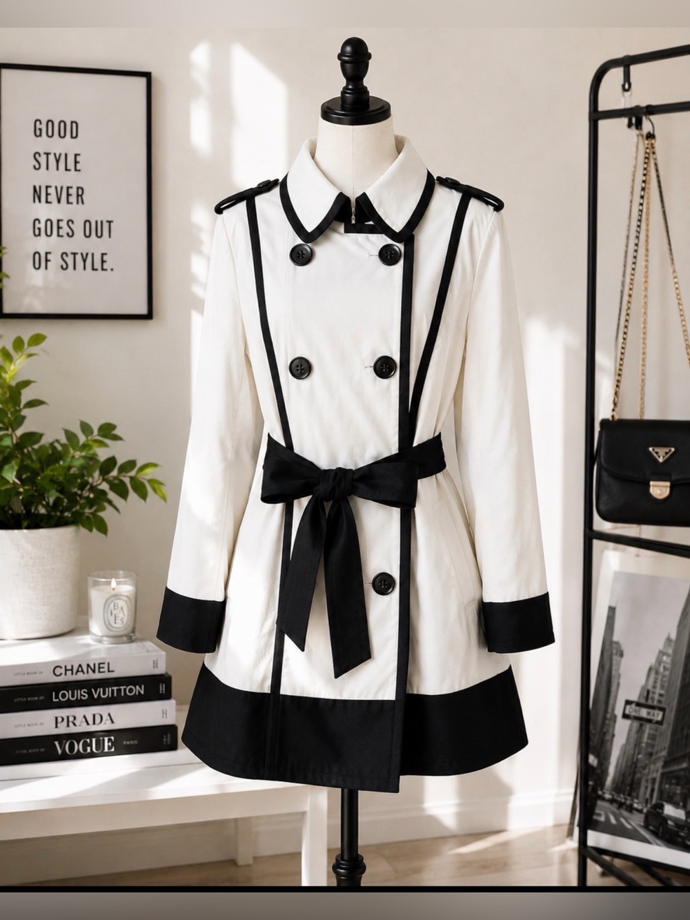 Escada White and Black Tailored Trench Coat EU 40/ US M/ |8